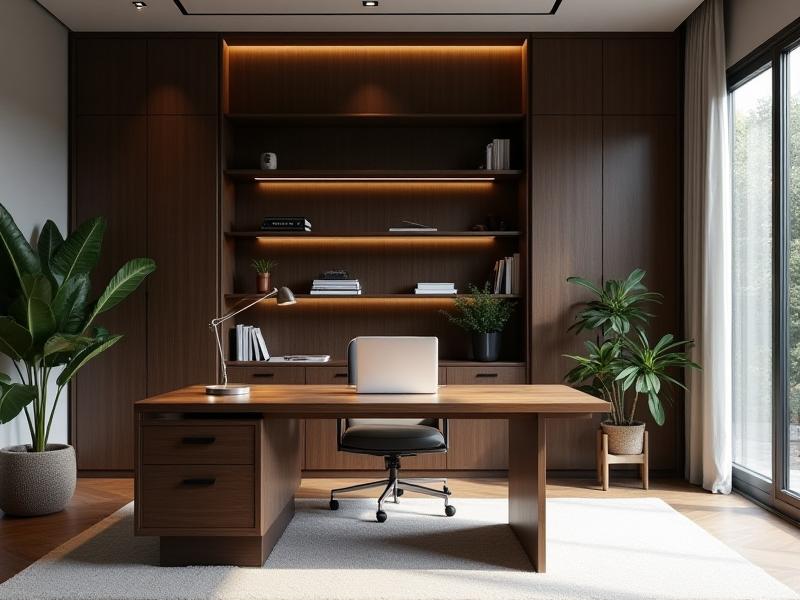 Elegant hjemmekontor med skrivebord og reoler fra Gedeham Design