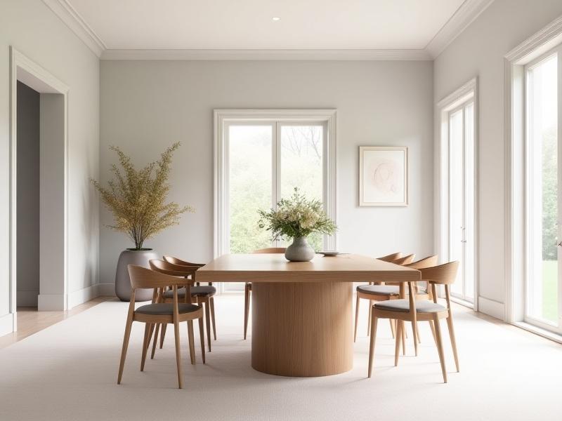 Indbydende spisestue med stort spisebord og matchende stole